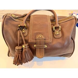 J.Crew Brown Leather Satchel Tassel Handbag Top Handle EUC